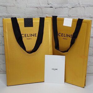 'CELINE' PARIS GOLD-LEAF GIFT BAGS 2- PACK DOUBLE STRAP EMBOSSED SIGNATURE LOGO